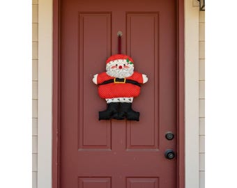 Vintage Handmade Santa Door Hanging, Polka Dot Fabric