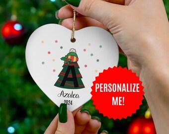 Personalized Letter Heart Ceramic Ornament, Custom Christmas Decor