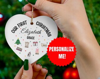 Personalized Baby's First Christmas Ornament, Ceramic Heart Keepsake