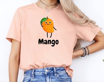 Adorable Mango Character T-Shirt, Heather Peach Fruit Tee