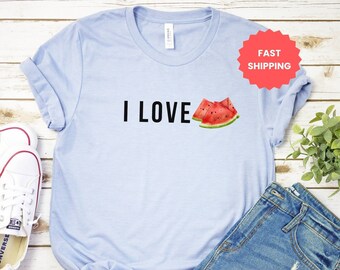 Watermelon T-Shirt, I LOVE Graphic Tee, Heather Blue