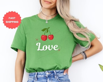 Sweet Cherry Love Graphic Tee, Unisex Fruit T-Shirt