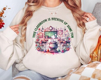 Halloween Teacher Sweatshirt, Classroom Brewing Fun Design