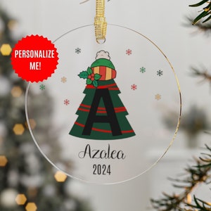 Adorno de acrílico con nombre y letra personalizado, regalo de Navidad con nombre y letra personalizado para papá, mamá, abuela, abuelo, adornos navideños 2024, decoración de árbol