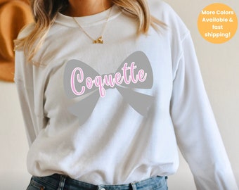 Coquette Sweatshirt, Bow Graphic Crewneck, Playful Style