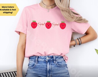 Strawberry Bow T-Shirt, Coquette Fruitcore Clothing