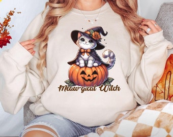 Halloween Witch Cat Sweatshirt, Spooky Season Gift