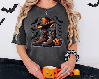 Comfort Colors Cowboy Boots Halloween T-Shirt: Spooky Western Tee