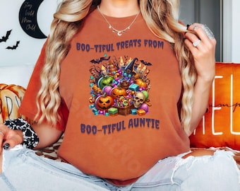 Boo-tiful Aunt Halloween T-shirt: Spooky Auntie Treats Tee