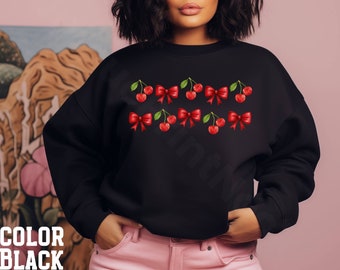 Red Bow Cherry Crewneck Sweatshirt, Coquette Clothing