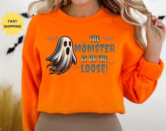 Momster Ghost Sweatshirt - Funny Halloween Crewneck for Mom