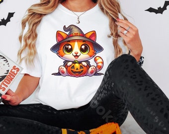 Halloween Cat T-Shirt, Witch Pumpkin Tee, Spooky Season