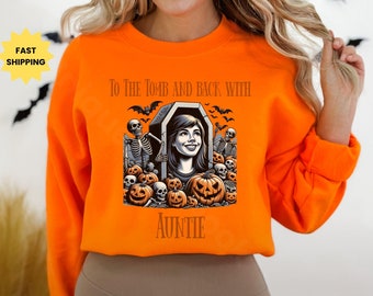 Auntie Halloween Sweatshirt: Skeletons, Pumpkins, Bats