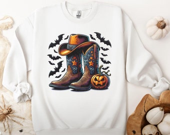 Spooky Cowboy Boots Halloween Sweatshirt, Western Pumpkin Tee