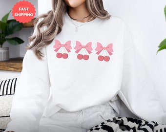 Coquette Sweatshirt, Cherry & Bow Graphic, Cozy Pullover
