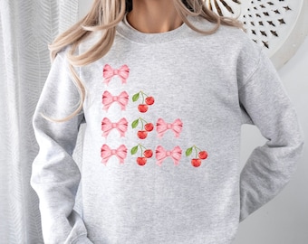 Cherry & Bow Sweatshirt, Coquette Crewneck Top