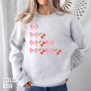 Cherry & Bow Sweatshirt, Coquette Ribbon, Coquette tshirt, mothers day gifts, coquette crewneck, Coquette Clothes, Coquette top, Tees