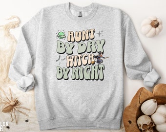 Aunt By Day Witch By Night Sweatshirt, Halloween Auntie Tee