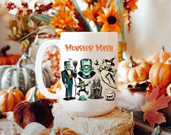 Monster Mash Halloween Mug, Spooky Ceramic Cup (15oz)