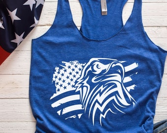 DESFSE American Flag Tank Top For Women - Patriotic Racerback Sleeveless Shirt For 4th Of July (Large)