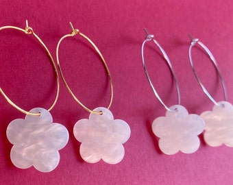 White flower or cloud hoops