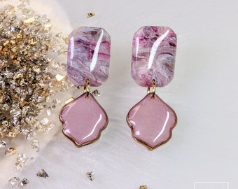 Pink Mix Collection Part 1 - handmade drop earrings - resin and gold earrings - unique jewellery - fashion earrings - special gift