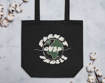 Planet Over Profit Tote Bag, Groene Aarde Tote Bag, Eco Tote Bag, Zero Waste Bag, Milieuvriendelijke Tote Bag, 100% Katoen Tote Bag