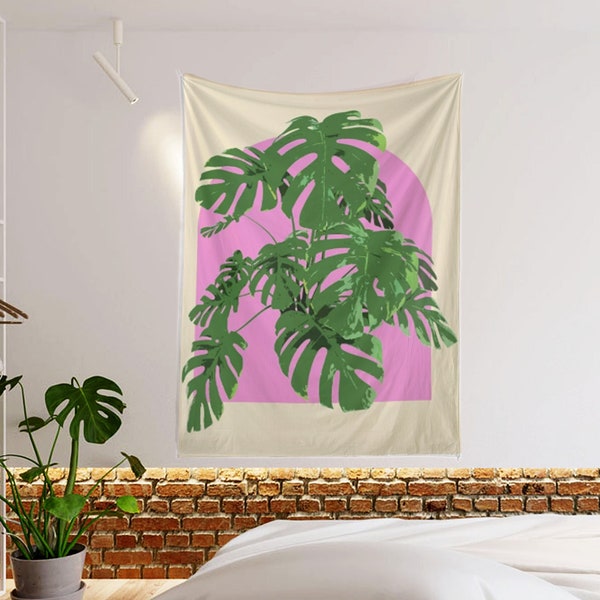 Plant Wall Tapestry, Monstera Tapestry, Plant Wall Art, College Dorm Wall Art, College Dorm Tapestry, Bedroom Tapestry, Feminine Wall Art