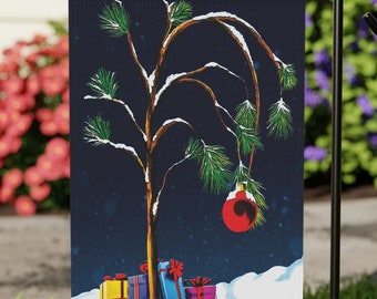 Charlie Brown Christmas Tree Yard Flag, Peanuts Christmas Decor Flag, Christmas Tree Decor, Snoopy Christmas Flag, Cute Holiday Yard Art