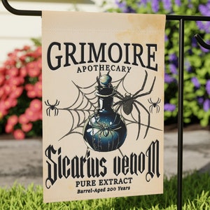 Halloween Apothecary Label Yard Flag, Spiders Outdoor Decor, Apothecary Sign, Spooky Haunted House Decor, Witch Garden Flag, Seasonal Decor