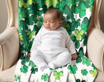 Lucky Shamrocks Sherpa Baby Blanket, St. Patricks Baby Blanket, Toddler Blanket, Newborn Baby Blanket, Baby Shower Gift, Irish Nursery Decor