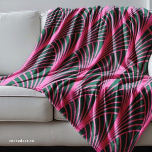 Pink Green Art Deco Velvet Blanket, Abstract Blanket, Decorative Throw, Art Deco Decor, Luxury Blanket, Indoor Decor, Modern Couch Throw