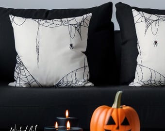 Spiderweb Outdoor Indoor Halloween Pillow, Spider Throw Pillow, Seasonal Decor, Fall Decor Patio Pillow, Autumn Halloween Decorations