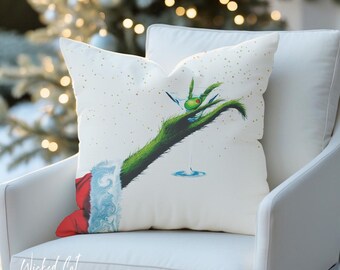 Martini Grinch intérieur et extérieur Coussin, décoration d'intérieur Grinch, décoration de Noël Grinch, coussin de patio des fêtes, coussin de Noël Grinch