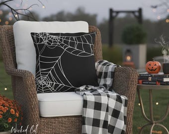 蜘蛛の巣の屋外用クッション、ハロウィン用クッション、装飾用クッション、ハロウィン用屋外装飾、蜘蛛の巣の室内装飾、両面クッション