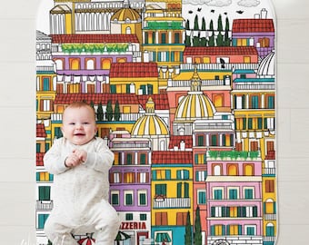 Rome Italy Whimsical Sherpa Baby Blanket, Cute Newborn Blanket, Luxury Baby Blanket, Toddler Blanket, Soft Baby Blanket, Baby Shower Gifts