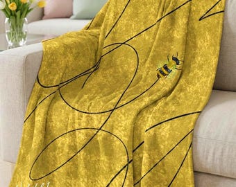 Honey Bee Soft Decorative Couch Throw Blanket, Spring Summer Throw, Chic Couch Throw, Bee Blanket, Yellow Sofa Blanket, Housewarming Gifts