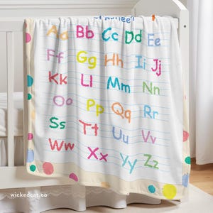 ABC Crayon Sherpa Baby Blanket, Soft Baby Blanket, Luxury Baby Blanket, Baby Girl Blanket, Baby Boy Blanket, Alphabet Worksheet, ABC Nursery