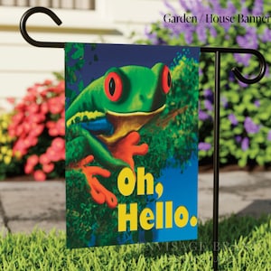 Hello Frog Garden Flag, House Flag, House Banner, Garden & House Banners, Yard Flags, Funny Garden Flags, Gifts for Home