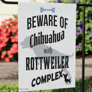 Funny Beware of Dog Garden Flag, Chihuahua Sign, Dog Mom Gifts, Dog Owner Gifts, Dogs Live Here Sign, Dog Yard Sign, Dog Outdoor Decor, Pets