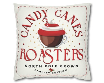 Candy Canes Coffee Roasters Pillow Cover, Double-Sided Holiday Throw Pillow, Christmas Coffee Decor, Coffee Lovers Pillow Cases, Xmas Decor