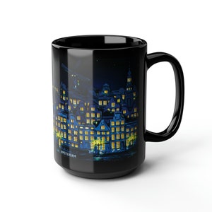 Tazza da caffè Amsterdam di notte, tazze da caffè, arte della città, regali a tema caffè, regali per lei, stampa di Amsterdam, decorazioni dei Paesi Bassi, tazze da caffè