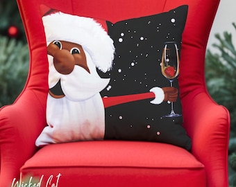 Cuscino decorativo natalizio con Babbo Natale afroamericano, cuscino per interni ed esterni per le feste, decorazione per feste con Babbo Natale nero, cuscino natalizio per divano, festa di Natale