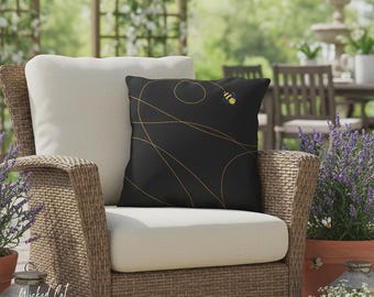 Bees Outdoor Throw Pillow, Summer Outdoor Decor,  Bee Patio Pillow Decor, Black Bee Pillows, Spring Decor, Anything Bees, Honey Bee Decor