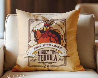 Cojín decorativo de Acción de Gracias con diseño de tequila y la frase "Turkey Time", cojín para sofá de otoño, decoración para la cena de Acción de Gracias, cojín decorativo divertido de Acción de Gracias.