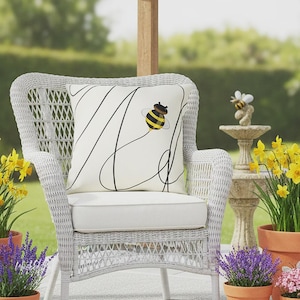 Honey Bee Indoor Outdoor Throw Pillow, Spring Summer Accent Pillow, Bee Lovers Decor, Bumble Bee Pillow, Patio Pillow Outdoor Decor