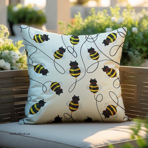 Frühling Buzzing Bees Outdoor Dekokissen, süßes Bienen Couchkissen, Honigbienen Dekor, Frühlingssommer Terrasse Couchkissen, Honigbiene Terrasse Kissen