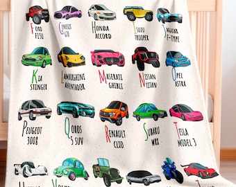 ABC Cars Alphabet Baby Blanket, Car Lovers Sherpa Baby Blanket, Toddler Blanket, Newborn Blanket, Cars Trucks Baby Blanket, Baby Shower Gift