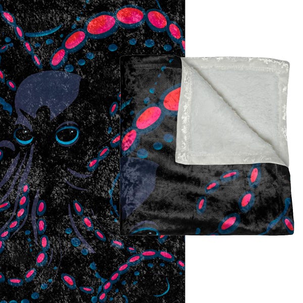 Octopus Tentacle Squid Print Pattern Hooded Blanket