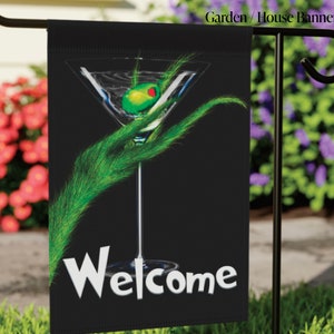Martini Grinch Garden Flag, House Flag, House Banner, Garden & House Banners, Yard Flags, Cute Garden Flags, Gifts for Home